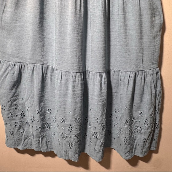 By the River Blue Smocked Tiered Dress Ruffle Straps Eyelet Detail Size Small - Picture 5 of 10